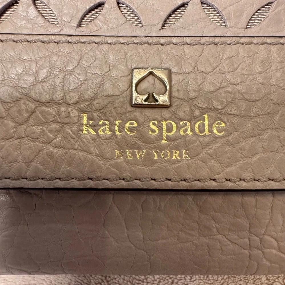 Kate Spade Perri Lane Greer Warm Putty Leather Laser Cut Crossbody Bag Taupe